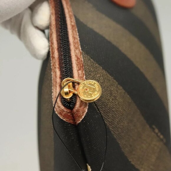 FENDI Pecan Canvas Pouch Black Brown gold Auth - Picture 10 of 15